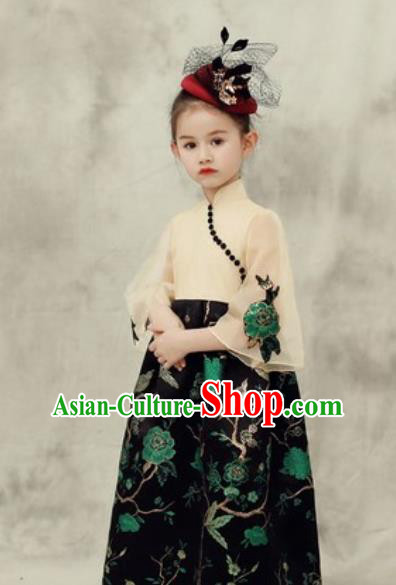 Chinese New Year Performance Black Dress National Kindergarten Girls Dance Stage Show Costume for Kids
