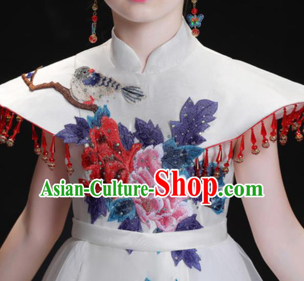 Chinese New Year Dance Performance White Veil Full Dress Kindergarten Girls Stage Show Costume for Kids