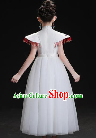 Chinese New Year Dance Performance White Veil Full Dress Kindergarten Girls Stage Show Costume for Kids