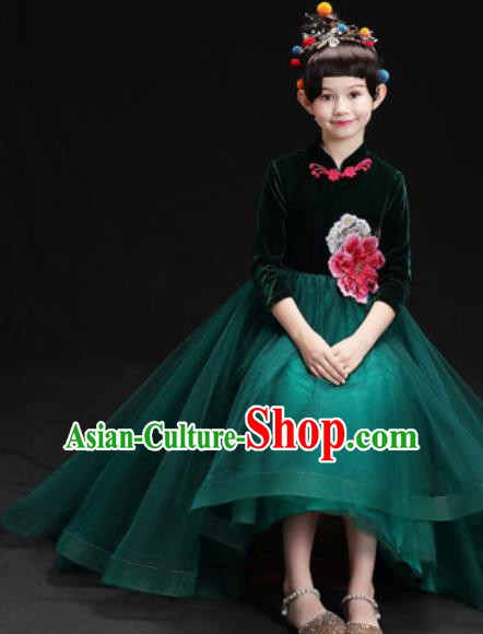 Chinese New Year Dance Performance Green Veil Full Dress Kindergarten Girls Stage Show Costume for Kids