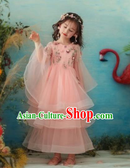 Top Grade Christmas Day Dance Performance Pink Veil Full Dress Kindergarten Girl Stage Show Costume for Kids