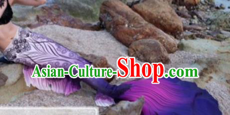 Halloween Cosplay Mermaid Purple Fishtail Swimwear Dress Nylon Fish Tail Skirt Clothing for Women