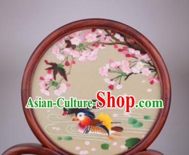 Chinese Traditional Suzhou Embroidery Mandarin Duck Begonia Desk Folding Screen Embroidered Rosewood Decoration Embroidering Craft