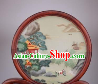 Chinese Traditional Suzhou Embroidery Pavilion Desk Folding Screen Embroidered Rosewood Decoration Embroidering Craft