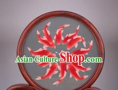 Chinese Traditional Suzhou Embroidery Red Carps Desk Folding Screen Embroidered Rosewood Decoration Embroidering Craft