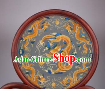 Chinese Traditional Suzhou Embroidery Golden Dragon Desk Folding Screen Embroidered Rosewood Decoration Embroidering Craft