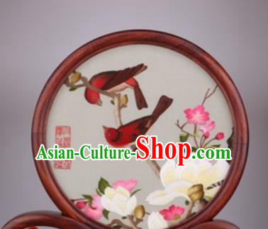 Chinese Traditional Suzhou Embroidery White Magnolia Desk Folding Screen Embroidered Rosewood Decoration Embroidering Craft
