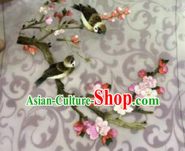 Chinese Traditional Suzhou Embroidery Birds Plum Cloth Accessories Embroidered Patches Embroidering Craft