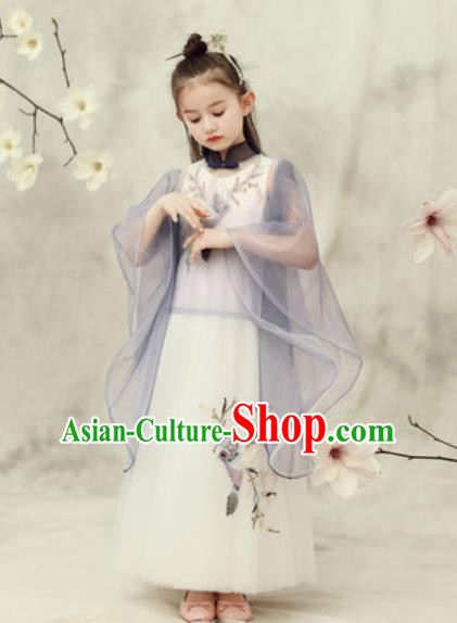 Chinese New Year Performance White Veil Qipao Dress National Kindergarten Girls Dance Stage Show Costume for Kids