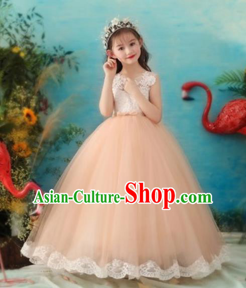 Top Grade Christmas Day Dance Performance Pink Veil Full Dress Kindergarten Girl Stage Show Costume for Kids