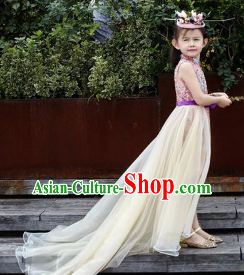 Top Grade Christmas Day Dance Performance Pink Full Dress Kindergarten Girl Stage Show Costume for Kids