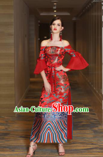 Chinese New Year Performance Red Dress National Dance Stage Show Costume for Women