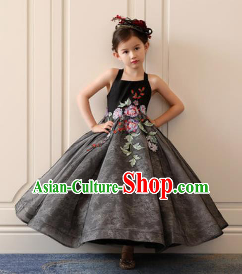 Top Grade Christmas Day Dance Performance Deep Grey Full Dress Kindergarten Girl Stage Show Costume for Kids