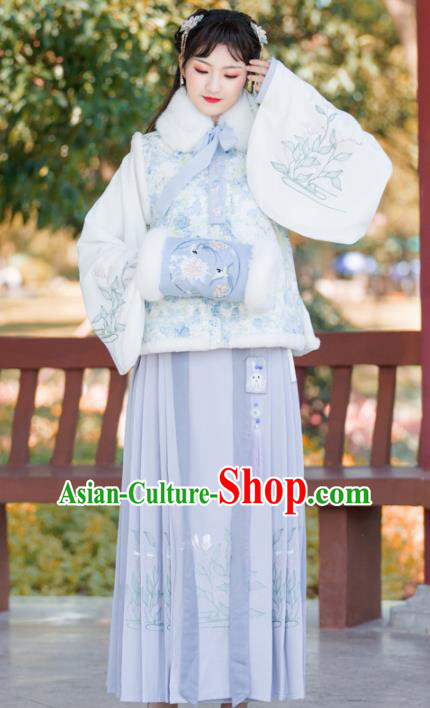 Traditional Chinese Ming Dynasty Winter Replica Costumes Ancient Nobility Hanfu Vest and Dress for Women