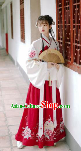 Traditional Chinese Ming Dynasty Rich Lady Replica Costumes Ancient Nobility Embroidered Hanfu Dress for Women