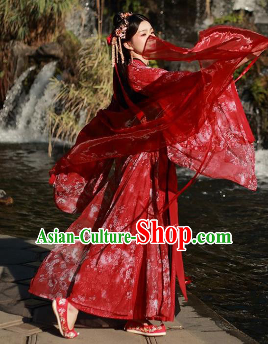 Traditional Chinese Song Dynasty Court Princess Wedding Replica Costumes Ancient Bride Embroidered Red Hanfu Dress for Women