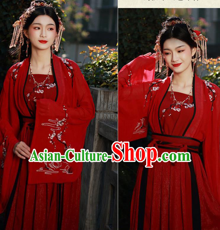 Traditional Chinese Song Dynasty Court Princess Wedding Replica Costumes Ancient Bride Embroidered Red Hanfu Dress for Women