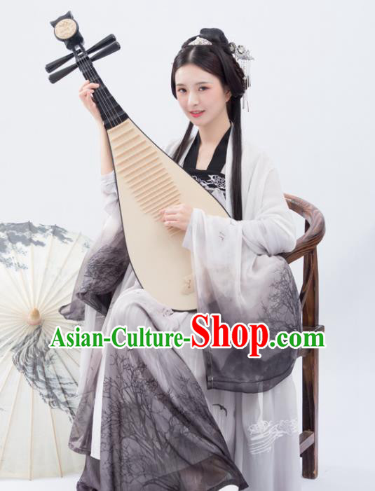 Traditional Chinese Tang Dynasty Court Lady Replica Costumes Ancient Imperial Concubine Grey Hanfu Dress for Women