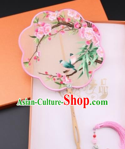 Chinese Traditional Suzhou Embroidery Peach Blossom Palace Fans Embroidered Fans Embroidering Craft