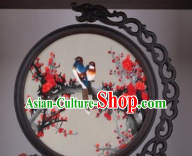 Chinese Traditional Suzhou Embroidery Plum Table Folding Screen Embroidered Rosewood Decoration Embroidering Craft