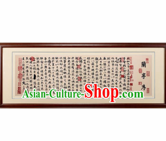 Traditional Chinese Handmade Suzhou Embroidery Calligraphy Orchid Pavilion Preface Wall Picture Embroidered Scroll Embroidery Craft