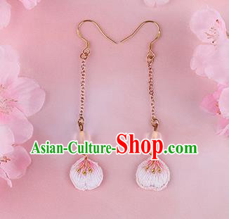 Traditional Chinese Handmade Embroidery Pink Earrings Classical Hanfu Embroidered Ear Accessories for Women