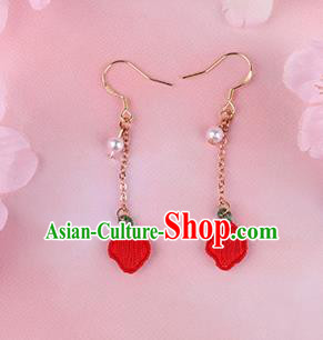 Traditional Chinese Handmade Embroidery Red Earrings Classical Hanfu Embroidered Ear Accessories for Women