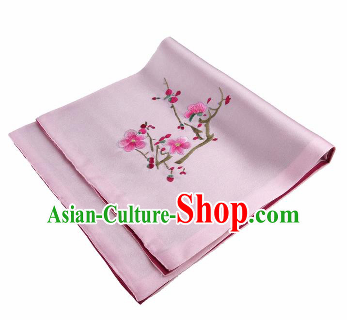 Chinese Traditional Handmade Embroidery Plum Pink Silk Handkerchief Embroidered Hanky Suzhou Embroidery Noserag Craft