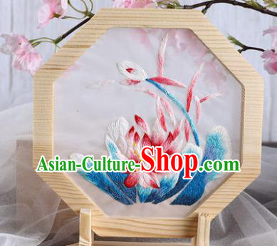 Chinese Traditional Suzhou Embroidery Lotus Decoration Embroidered Craft