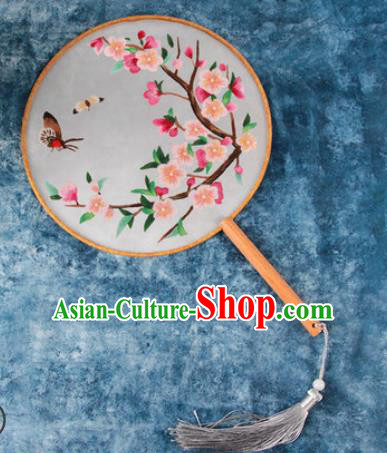 Chinese Traditional Handmade Embroidery Pink Plum Blossom Silk Round Fan Embroidered Palace Fans
