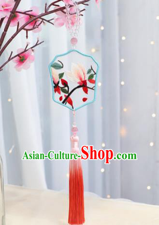 Traditional Chinese Handmade Embroidery Yulan Magnolia Hazelin Pendant Embroidered Amulet Accessories