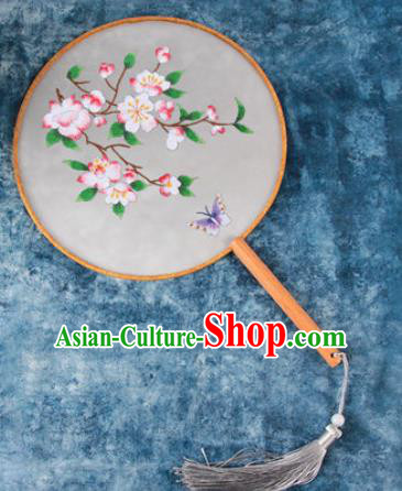 Chinese Traditional Handmade Embroidery Begonia Butterfly Round Fan Embroidered Palace Fans