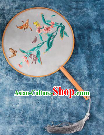 Chinese Traditional Handmade Embroidery Orchid Butterfly Round Fan Embroidered Palace Fans