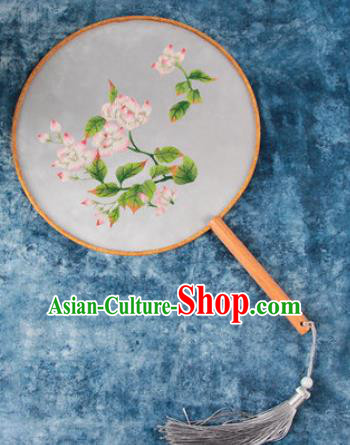 Chinese Traditional Handmade Embroidery Pink Flowers Round Fan Embroidered Palace Fans