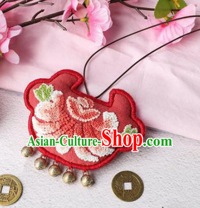 Traditional Chinese Handmade Embroidery Chrysanthemum Red Longevity Lock Pendant Embroidered Amulet Accessories