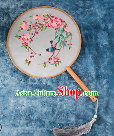 Chinese Traditional Handmade Embroidery Begonia Birds Round Fan Embroidered Palace Fans