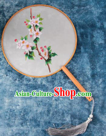 Chinese Traditional Handmade Embroidery Begonia Flower Round Fan Embroidered Palace Fans