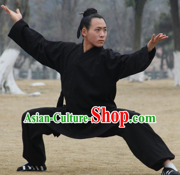 Chinese Traditional Martial Arts Black Outfits Kung Fu Taoist Priest Tai Chi Costume for Men