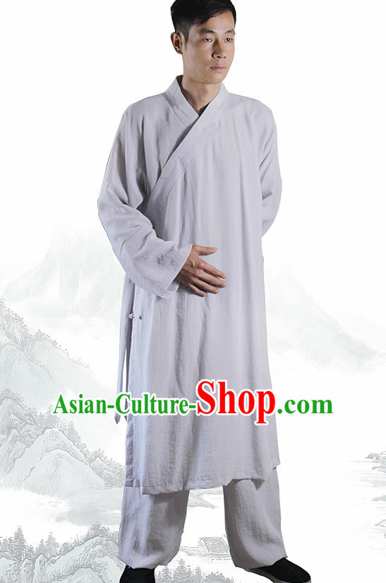 Chinese Traditional Martial Arts Grey Flax Robe Kung Fu Taoist Priest Tai Chi Costume for Men