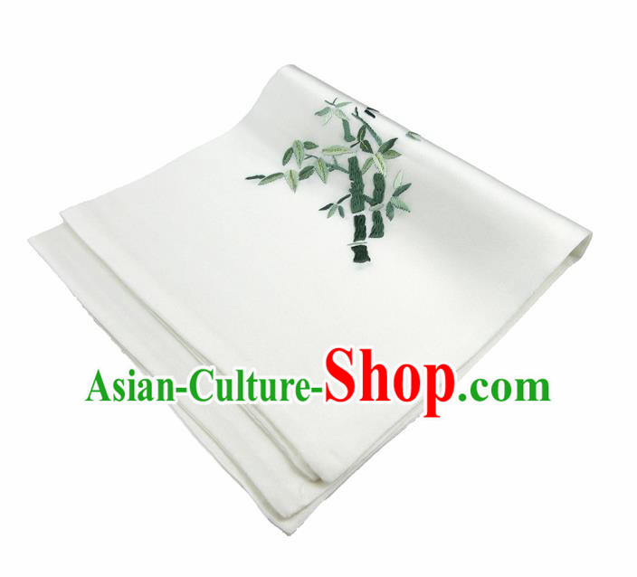 Chinese Traditional Handmade Embroidery Bamboo White Silk Handkerchief Embroidered Hanky Suzhou Embroidery Noserag Craft