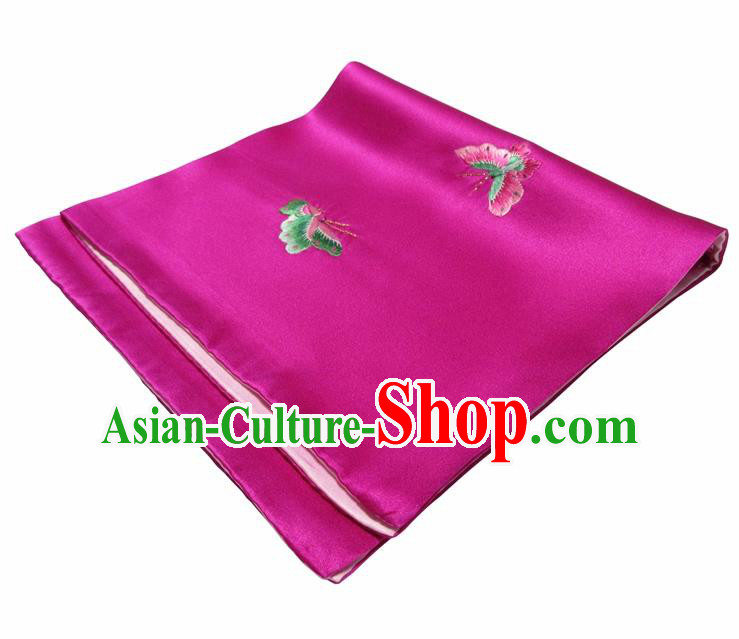 Chinese Traditional Handmade Embroidery Butterfly Rosy Silk Handkerchief Embroidered Hanky Suzhou Embroidery Noserag Craft