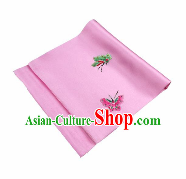 Chinese Traditional Handmade Embroidery Butterfly Pink Silk Handkerchief Embroidered Hanky Suzhou Embroidery Noserag Craft