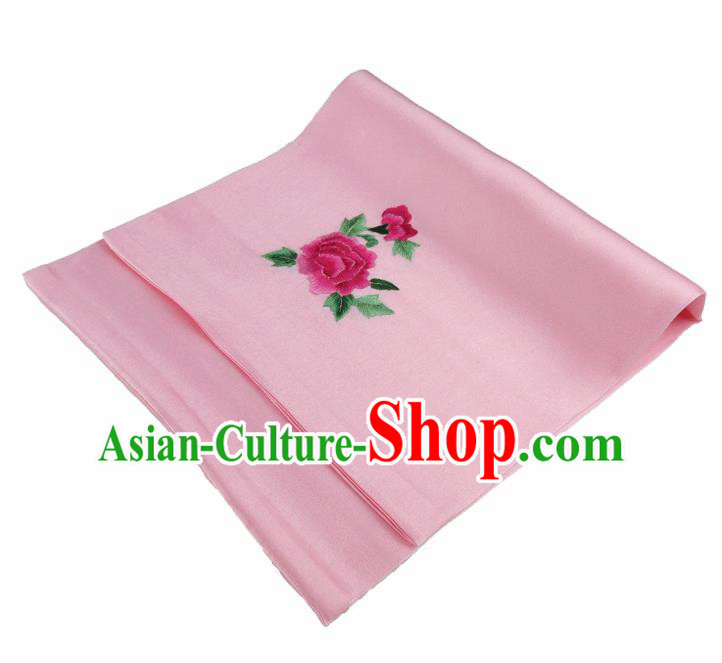 Chinese Traditional Handmade Embroidery Peony Pink Silk Handkerchief Embroidered Hanky Suzhou Embroidery Noserag Craft