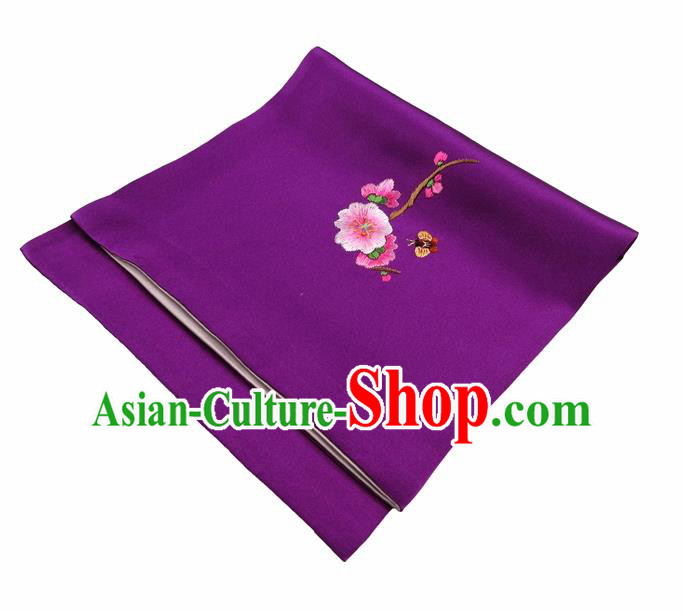 Chinese Traditional Handmade Embroidery Plum Blossom Purple Silk Handkerchief Embroidered Hanky Suzhou Embroidery Noserag Craft