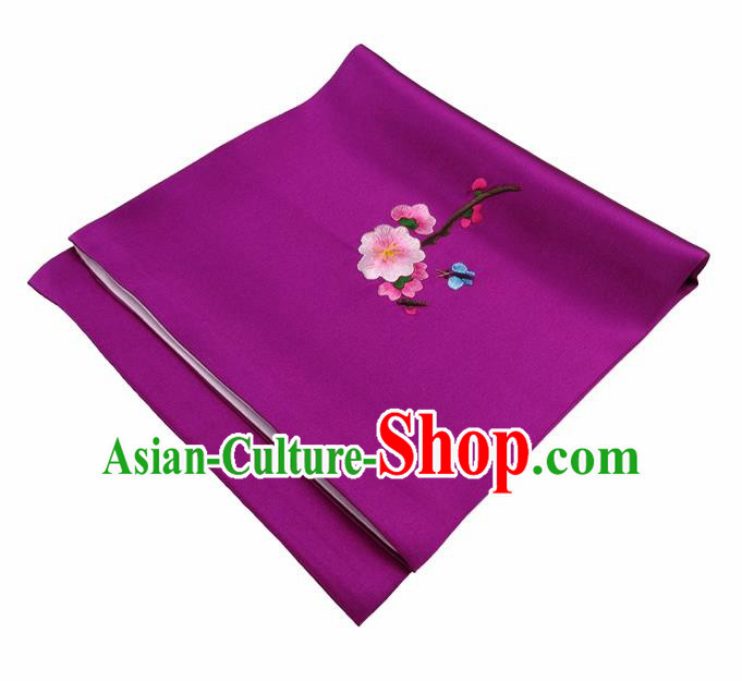 Chinese Traditional Handmade Embroidery Plum Blossom Purple Silk Handkerchief Embroidered Hanky Suzhou Embroidery Noserag Craft