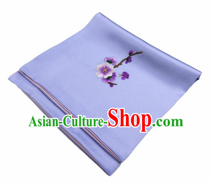 Chinese Traditional Handmade Embroidery Plum Blossom Light Blue Silk Handkerchief Embroidered Hanky Suzhou Embroidery Noserag Craft