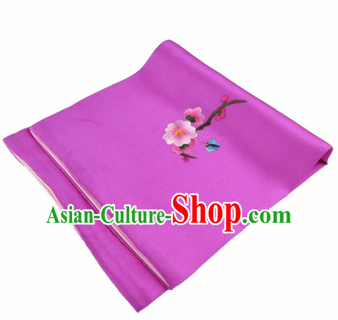 Chinese Traditional Handmade Embroidery Plum Blossom Rosy Silk Handkerchief Embroidered Hanky Suzhou Embroidery Noserag Craft