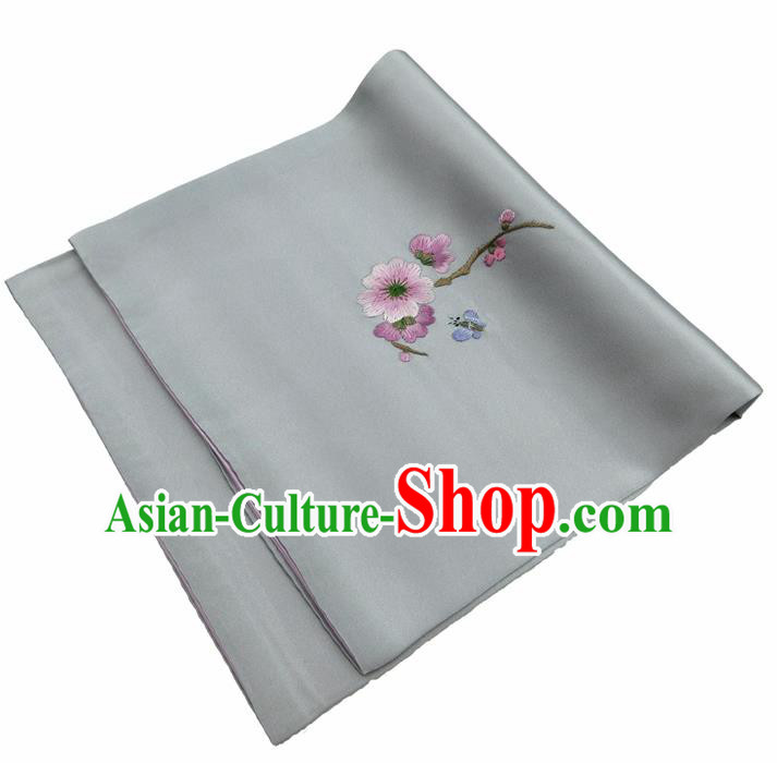 Chinese Traditional Handmade Embroidery Plum Blossom Grey Silk Handkerchief Embroidered Hanky Suzhou Embroidery Noserag Craft