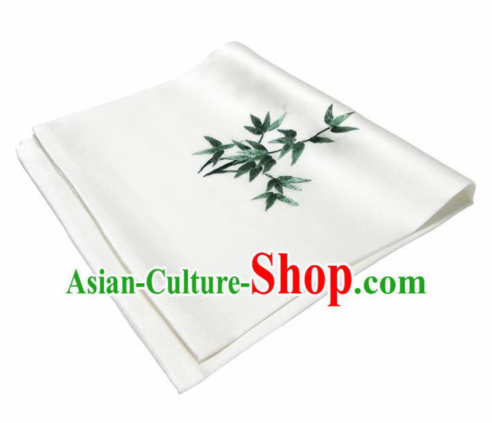 Chinese Traditional Handmade Embroidery Bamboo White Silk Handkerchief Embroidered Hanky Suzhou Embroidery Noserag Craft