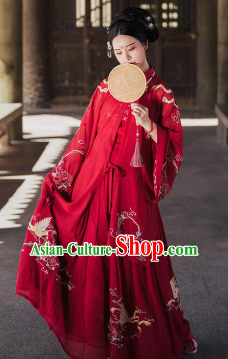 Traditional Chinese Ming Dynasty Court Wedding Replica Costumes Ancient Bride Royal Princess Red Hanfu Dress for Women